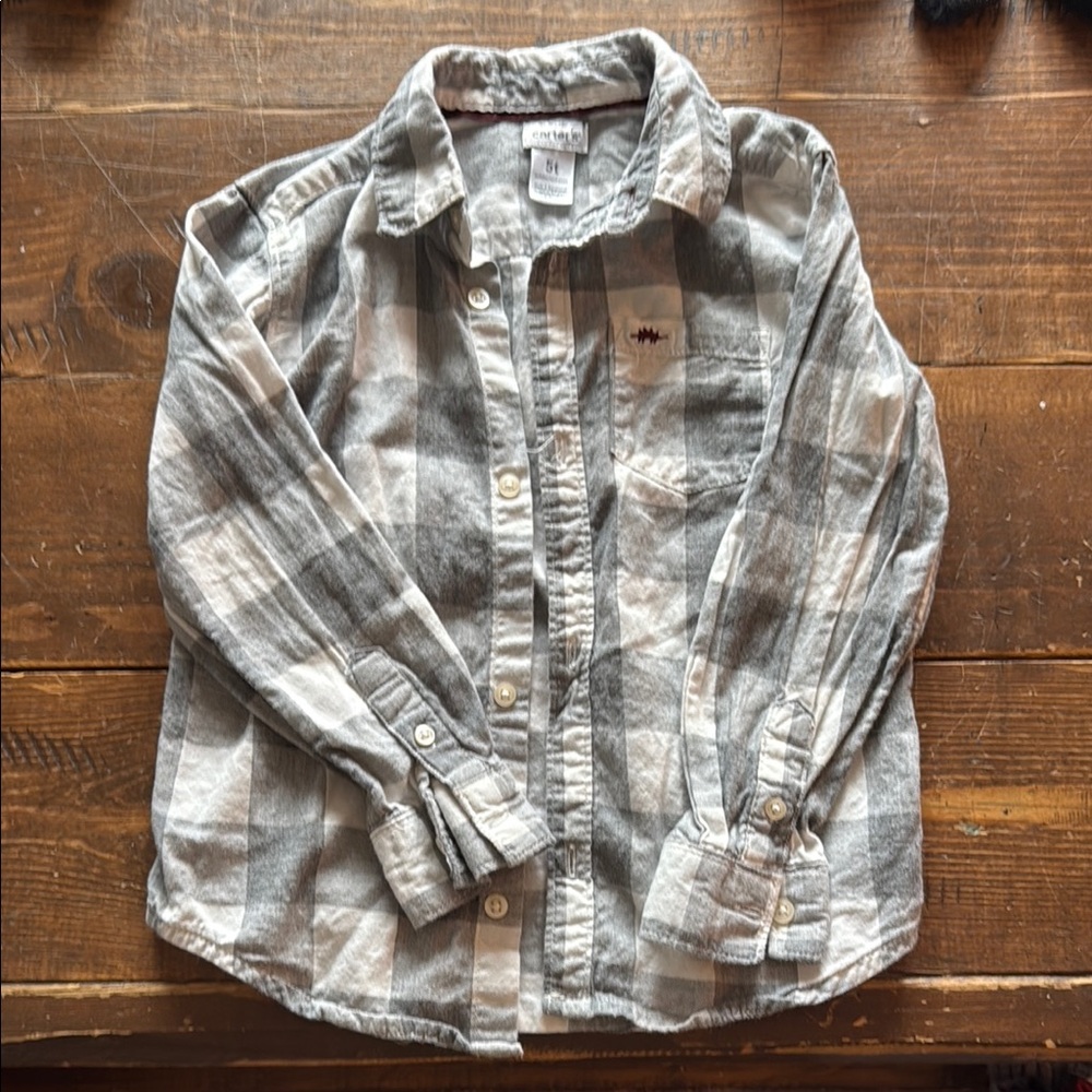 Gray Plaid Button Down Boys Shirt